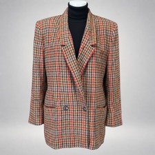 Vintage Giorgio Sant'Angelo Collectible Gold Wool Houndstooth Plaid Blazer Women