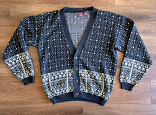 Fair Isle Cardigan Sweater Mens L Nordic Wool Grandpa Cabincore 90s Unisex VTG