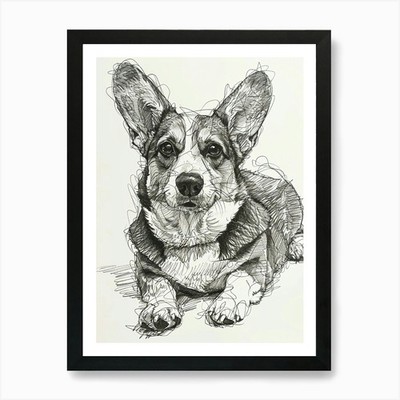 Corgi Dog Line Sketch 4 Kunstdruck gerahmt Wandbild Poster Leinwanddruck Bild