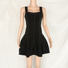 Vintage Sleeveless Black Contrast-stitch Mini Dress Women's Size Small