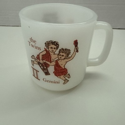 Vtg Glasbake Gemini The Twins  Zodiac Milk Glass Mug Cup (B1)