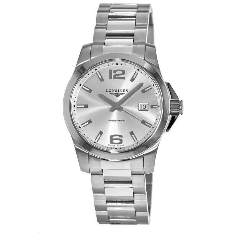 Nuevo reloj Longines Conquest de cuarzo con esfera plateada de acero inoxidable para hombre L3.759.4.76.6