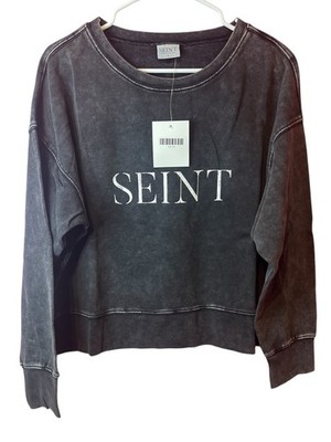 Seint Beauty Official Distressed Acid Wash Cropped Crewneck Sweatshirt Size L