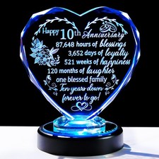 10th Wedding Anniversary Heart Gifts for Women, Wife, Couple, Crystal 10 Year...