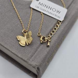 Authentic Gold Dainty Chain Butterfly Moth Charm Necklace 16K Gold Plated Boutique Brand