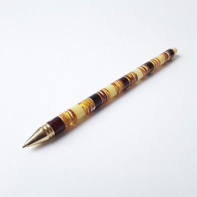 Metal ballpoint pen decorated with Baltic amber gemstone refillable  pen