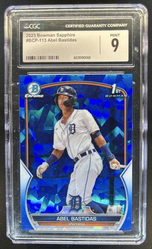 2023 Bowman Sapphire Abel Bastidas Chrome 1st Prospect #BCP-113 Tigers CGC 9