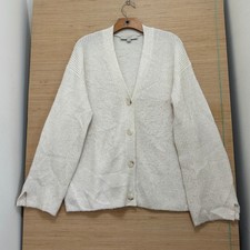 Loft Womens Large Cream Oatmeal Ribbed V-Neck Button Front Cardigan Sweater 5299