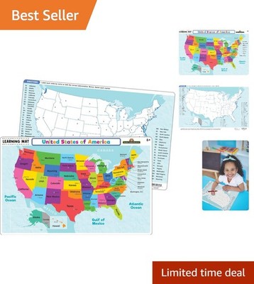 Durable Write-On/Wipe-Off USA Map Mat - Perfect for Engaging Learning Fun!