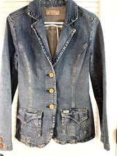 Levi Strauss Signature Denim Blazer Jacket Womens M Stretch Fitted Button Front