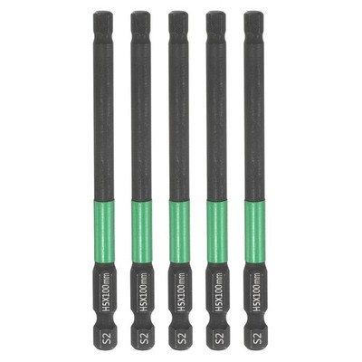 5pcs H5 Flat Hex Screwdriver Bit 5mm Tip 1/4'' Shank 4'' Long Black Phosphate