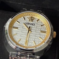 Versace V-Essential Silver Dial Mesh Bracelet Watch VETCA Two Tone Swiss Made