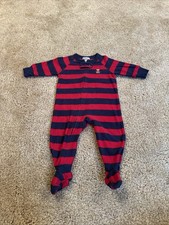 VINTAGE Carter  s Red/Navy Striped Full Zip Sleeper With Embroidered Logo Bear