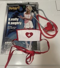 Naughty Nurse Costume (Large) w/ Hat, Fishnet Gloves, glasses & Stethoscope