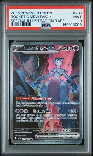 2025 POKEMON DRI SPECIAL ILLUSTRATION RARE #231 TEAM ROCKET'S MEWTWO EX PSA 9