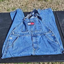 Salopette bavaglino denim Tommy Hilfiger vintage anni 90 uomo S falegname logo sciolto hiphop Y2K