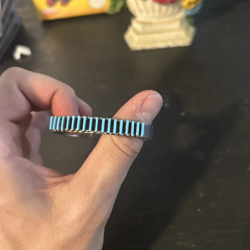 Rl Zuni Signed Needlepoint Turquoise Sterling Silver Vintage Cuff Bracelet - Image 2 of 4