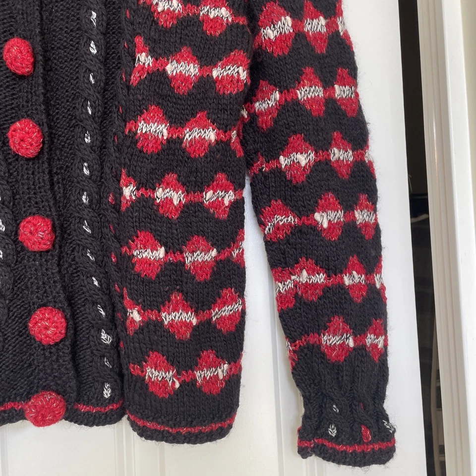 Cárdigan De Colección South Wool Tejido a Mano Colorido Lana Abotonada Talla S Geo Estampado Foto 4 de 4