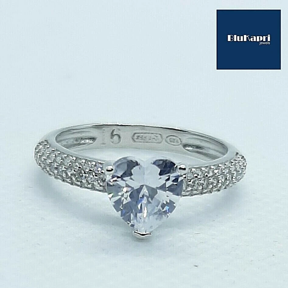 Anello Donna in Argento 925 Cuore 8mm con zirconi bianchi Rodiato - Immagine 2 di 4