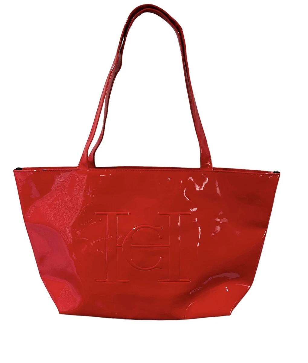 Carolina Herrera Good Girl XL Glossy Faux Patent Candy Apple Red Tote Bag  NWT