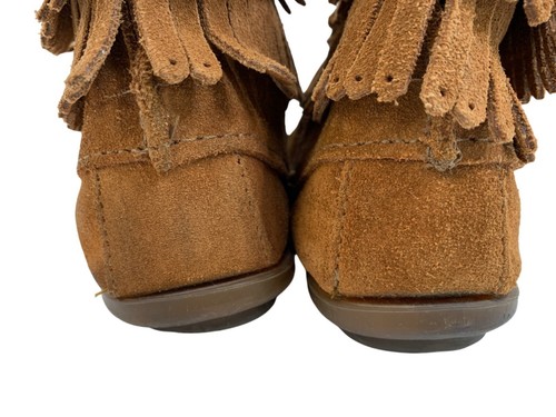 Stivali mocassino donna Minnetonka taglia 8 scamosciati frange marroni borchie zip usati - Foto 14 di 15