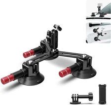 Triple Suction Cup Camera Car Mount with Phone Holder & Action Camera Adapter Co
