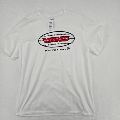 Vans Off The Wall T-Shirt Mens White Size XL Barbed Wire Graphic NWT
