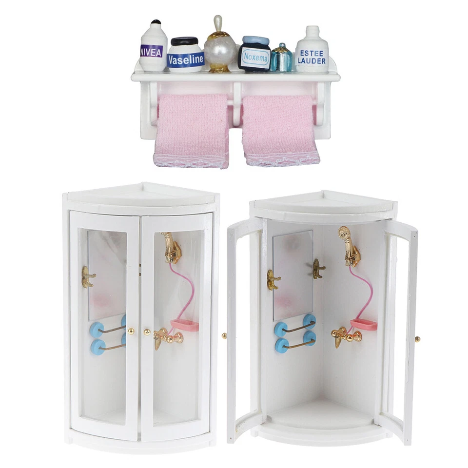 Miniatur Badezimmer Set Maßstab 1:12 Puppenhaus Möbel Duschzubehör Duschkabine - Bild 1 von 4