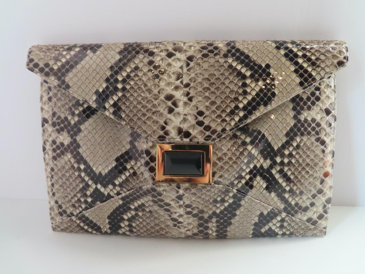 Kara Ross Beige/Brown Python Envelope Clutch Bag - image 1