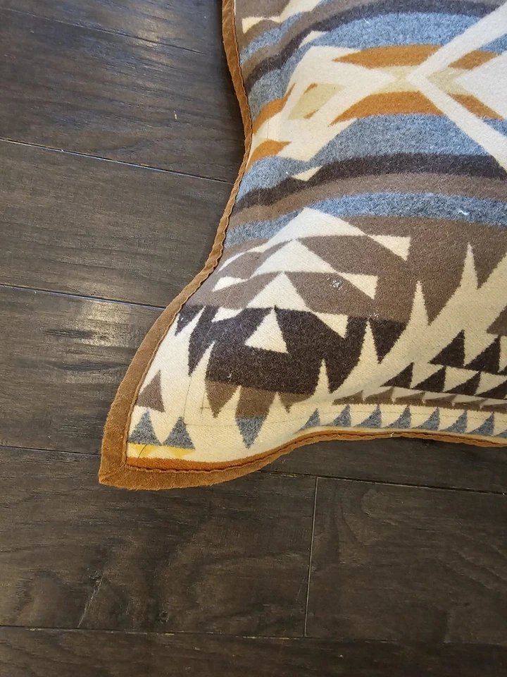 Travesseiro Pendleton lã virgem marrom amarelo azul asteca sudoeste indiano falso - Imagem 3 de 4