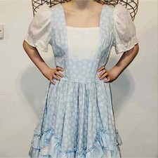 Vintage Handmade Baby Blue and White Square Dance Dress Rockabilly Ruffled