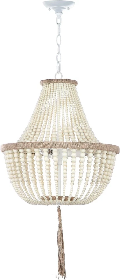 Chandelier SAFAVIEH Lighting Kristi 3-light Cream Adjustable Beaded LIT4477B - Image 4 of 4