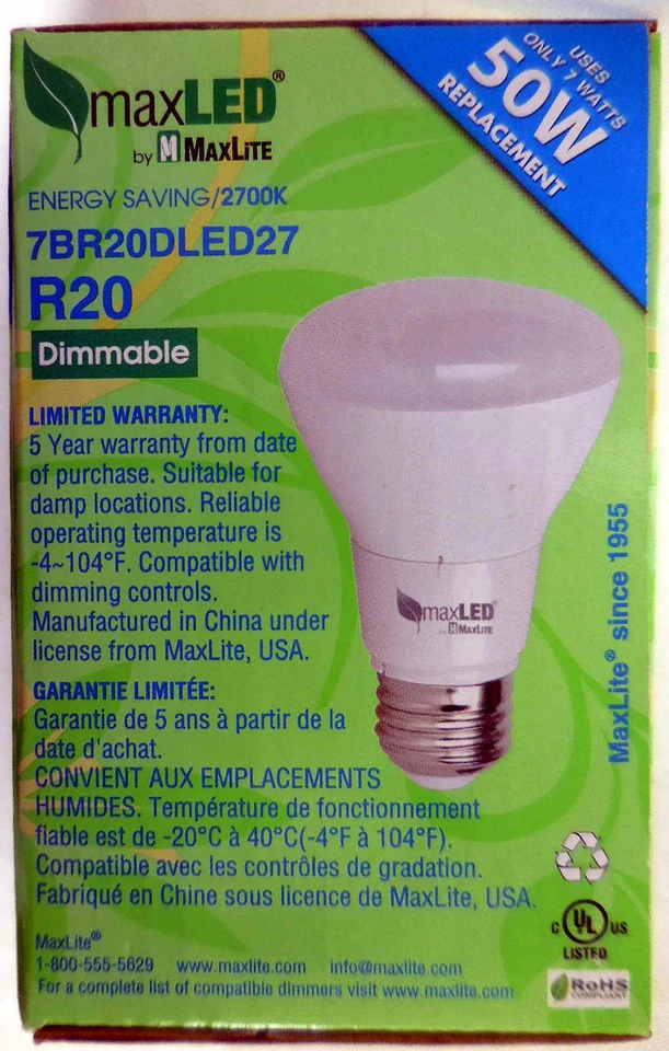 MaxLite 50 Watt (7W) LED Dimmable Light Bulb R20 7BR20DLED27 #7eh - Image 4 of 4