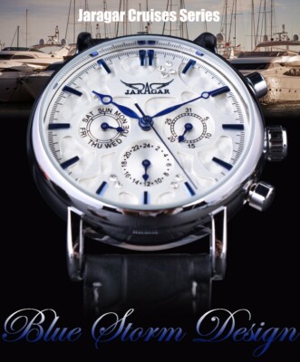 Montre Automatique Jaragar Classique Rétro - Boîtier Acier, Bracelet Cuir - Mécanique Avec Date - Homme