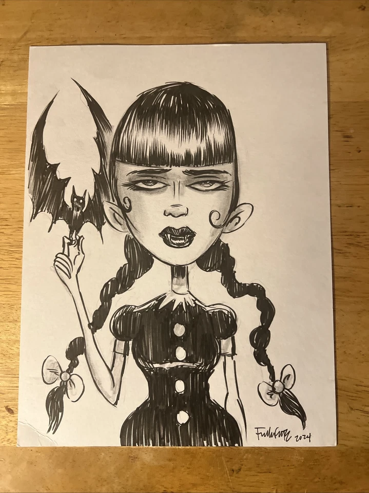 Sexy Wednesday Addams Familia Horror Original Arte Dibujo Por Frank Forte Foto 2 de 3