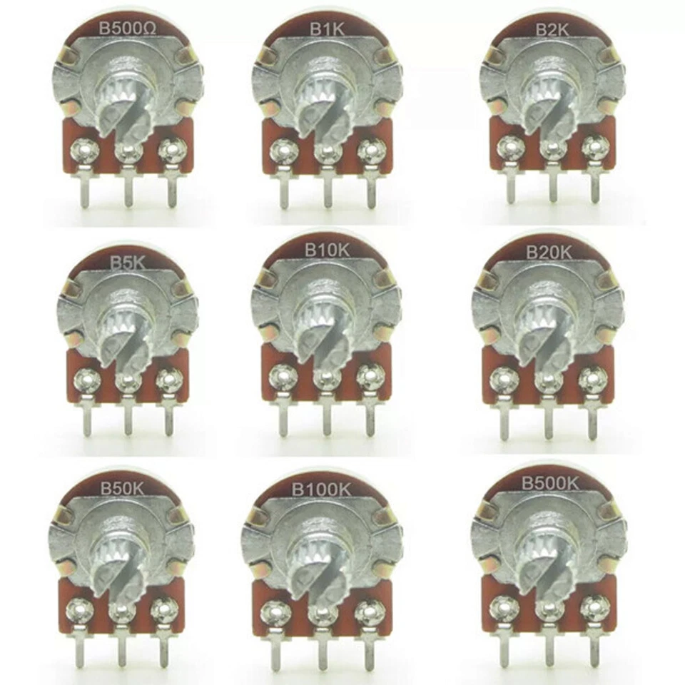 10PCS 500 - 500K Ohm Linear Taper Rotary Potentiometer Panel Pot + Knob Cap - Image 3 of 4