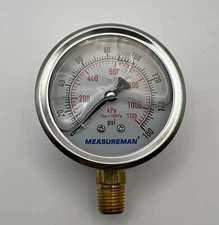 MEASUREMAN Lead-Free Pressure Gauge 2-1/2inch Dial Glycerin Filled 0-160psi/k...