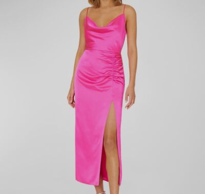 $476 Milly Womens Pink Lilliana Ruched Cowl-Neck High-Slit Satin Slip Dress Sz 8 | eBay UK $476 Milly Womens Pink Lilliana Ruched Cowl-Neck High-Slit Satin Slip Dress Sz 8 | eBay UK