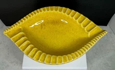 Vintage Mid Century Eye Shape Yellow Pottery Ashtray #3503