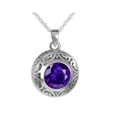 Sterling Silver Purple Stone Pendant/Necklace Funeral Cremation Urn for Ashes