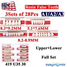 84Pcs Dental Acrylic Resin False Teeth DIY Denture Full Set U/L A1/A2/A3 Shade