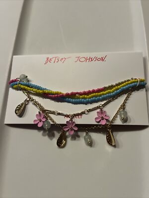 Betsey Johnson Flower Charm Anklet Set, 3 Pieces NWT $38