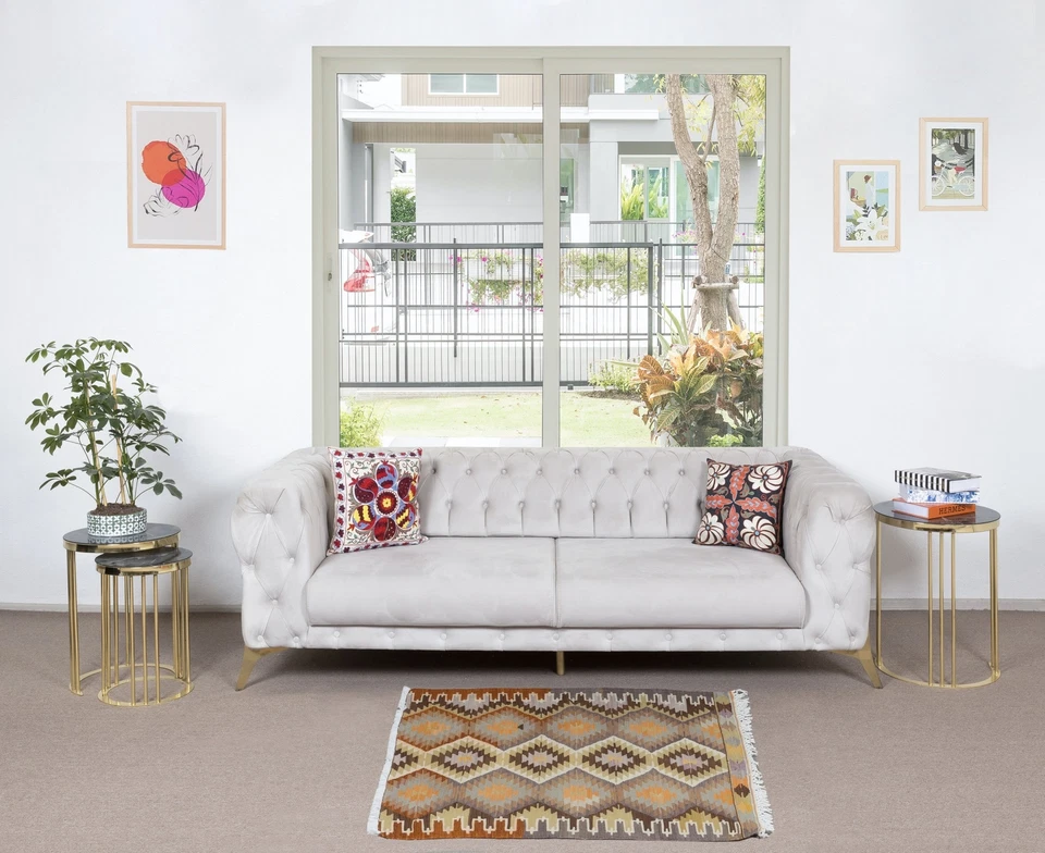 2.8x3.8 Ft Hand-Woven Anatolian Kilim, All Wool, Vintage Multicolor Accent Rug - Image 2 of 4