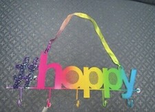 JEWELRY  EARRING HOLDER  HAPPY RIBBON HANGING SHIMMERING RAINBOW SUPER CUTE 