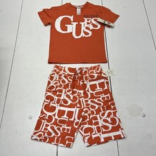 Guess Kids Orange 2 Piece Outfit Boys Size Large 7 NEW