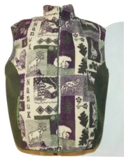 NANUK Canadian Polar Bear Fleece Soft Pile Vest Women's sz M Purple Green VTG