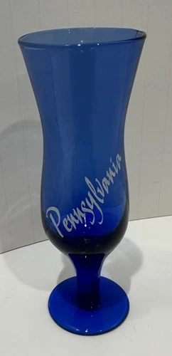 Vintage Pennsylvania Souvenir Glass Hurricane Glass  Cobalt Blue 4 1/2" Tall