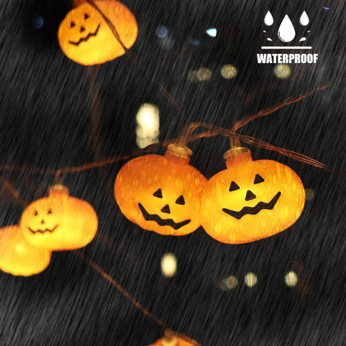 Halloween Pumpkin String Lights - 20 LED 9.8 FT 3D Cute Waterproof Orange Jack-O - Picture 5 of 12