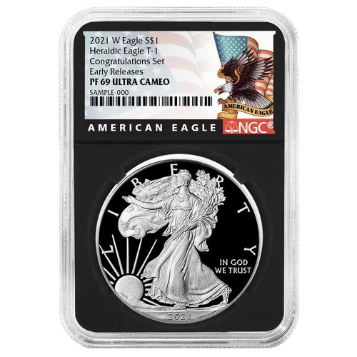 2021-W Proof $1 Type 1 American Silver Eagle Congratulations Set NGC PF69UC ER