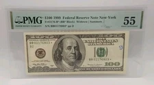 1999 $100 Federal Reserve Note New York Fr. #2176B* Star Note PMG AU 55
